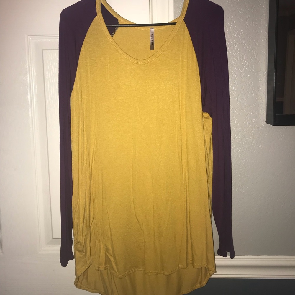 Mustard and Purple base ball tee